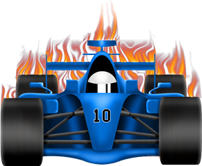 race car with flames
